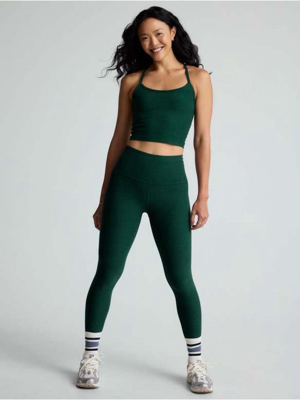 Beyond Yoga Caught in the Midi High Waist Legging, Dark Spruce Green Heather